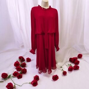 DKNY Vibrant Red Long Sleeve Dress